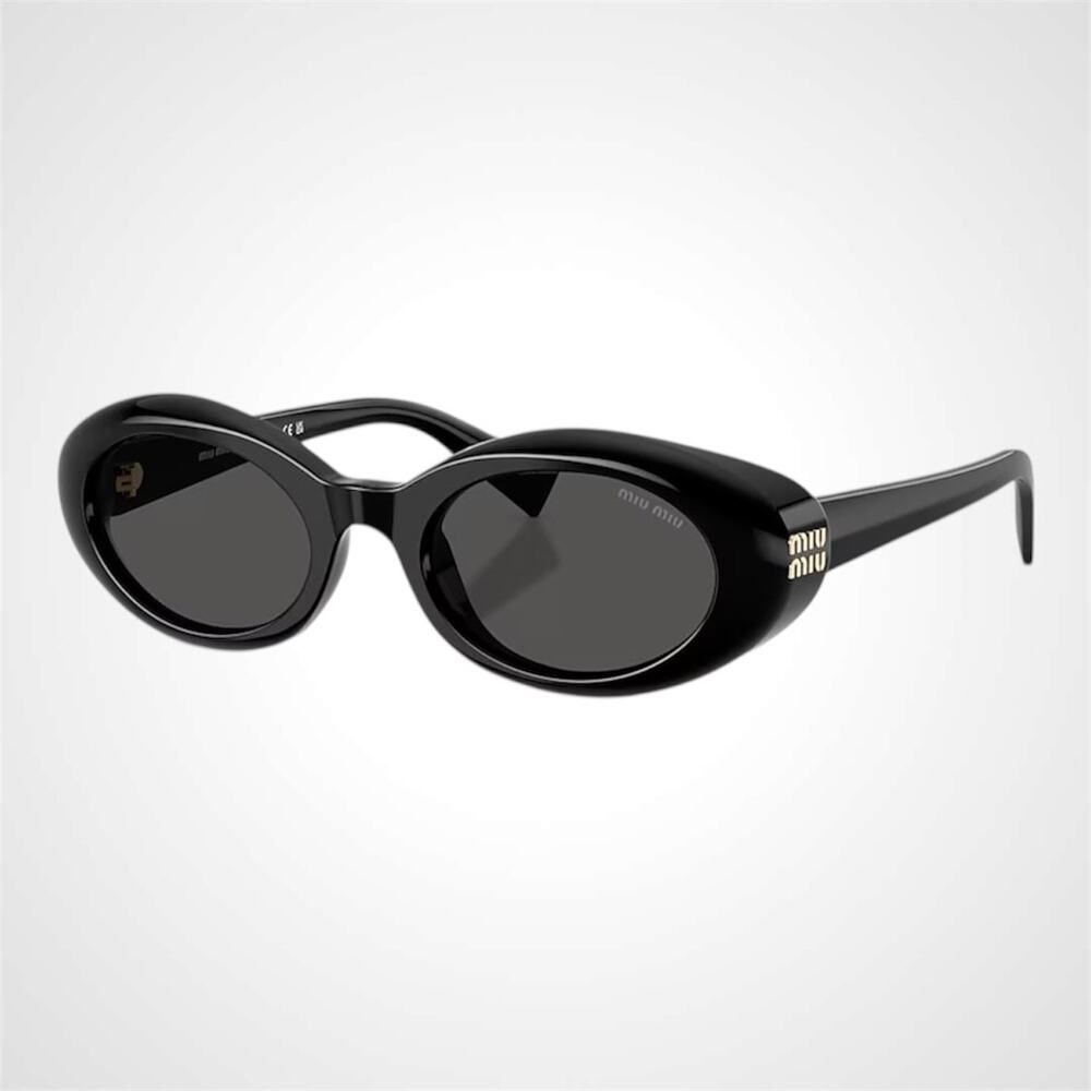 New MIU MIU Sunglasses Black Oval Womens Reverie Gold Grey Lens